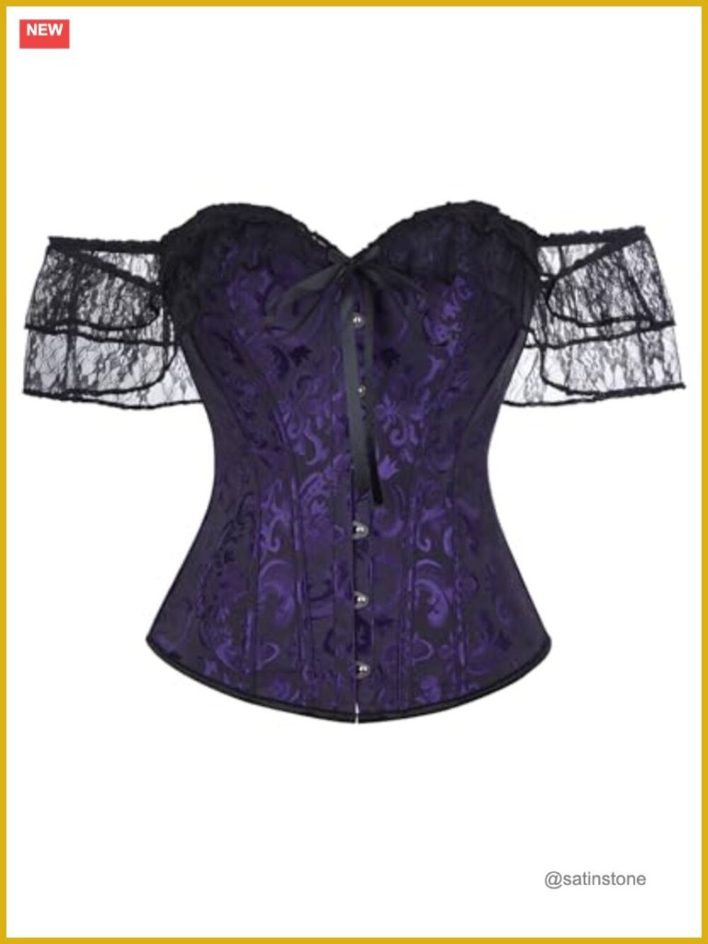 Womens Vintage Off Shoulder Corset Top Bustier Spaghetti Strap Bowknot Lace Up